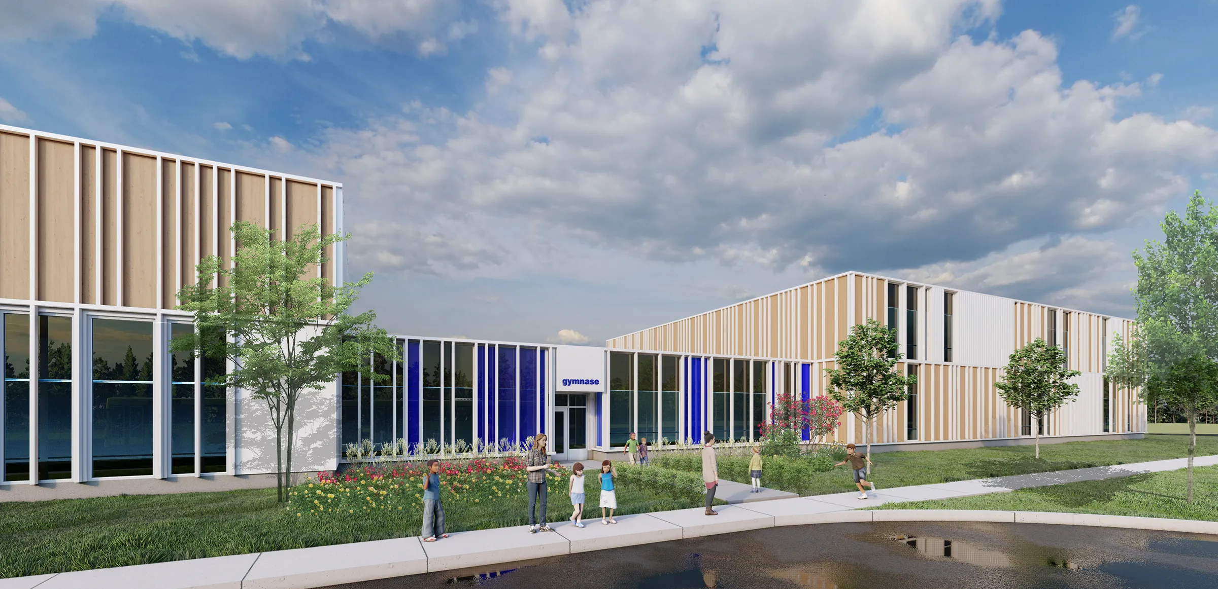 Rendu architectural 3D extérieur d'une école primaire